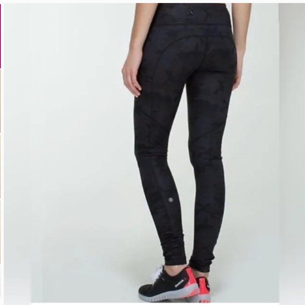 Lululemon Speed Tight 30" Inseam Tight Camo Black Gray Women's 4 Ruched
